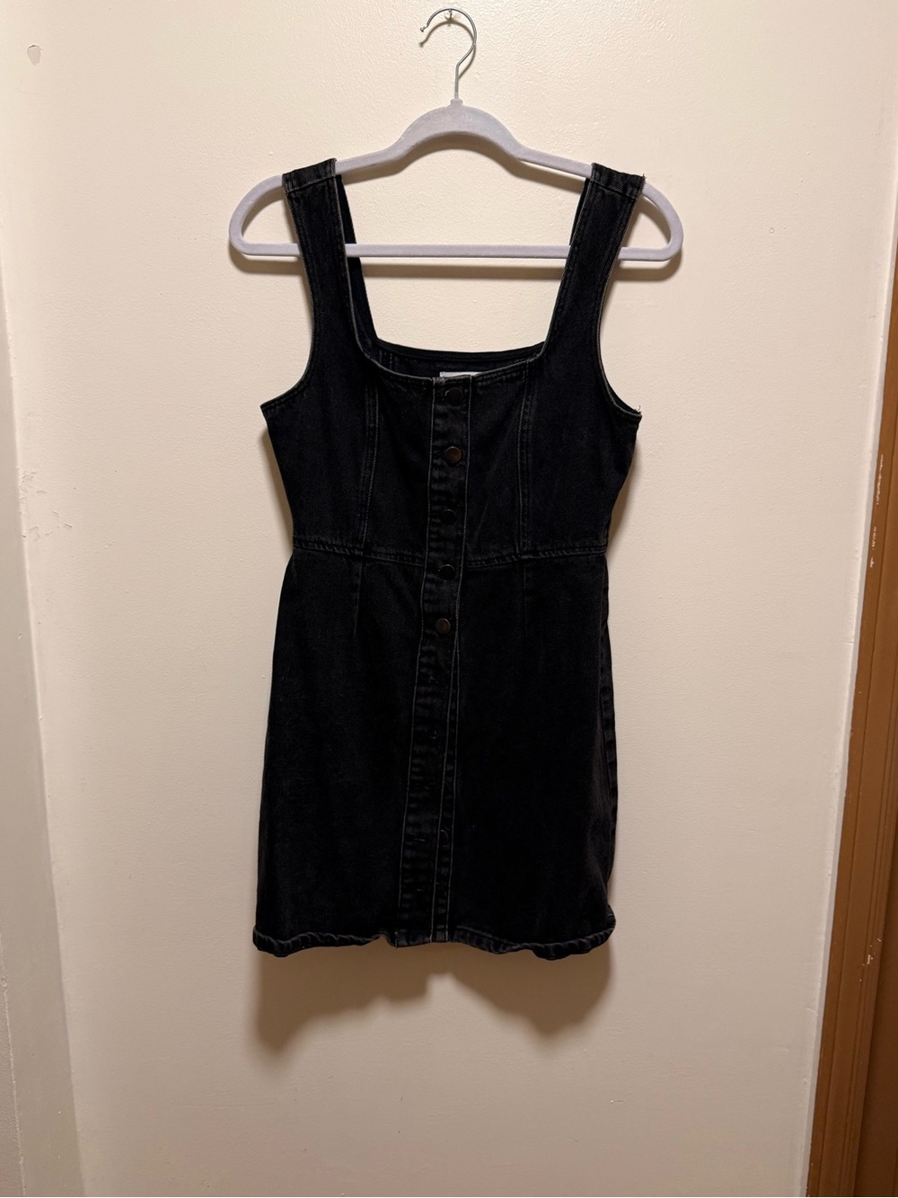 Black Denim Button-Front Sleeveless Dress